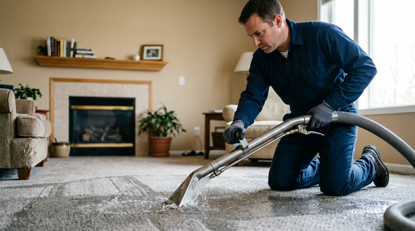 Water damage restoration technician working near Mecca, IN